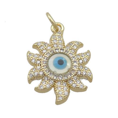 Copper Sun Pendant Pave Zircon Shell Evil Eye Gold Plated