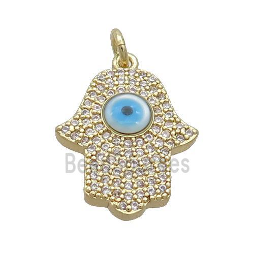 Copper Hamsahand Pendant Pave Zircon Shell Evil Eye Gold Plated