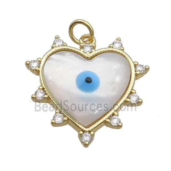 Copper Heart Pendant Pave Shell Evil Eye Gold Plated