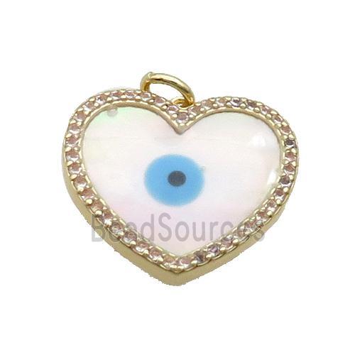 Copper Heart Pendant Pave Shell Evil Eye Gold Plated