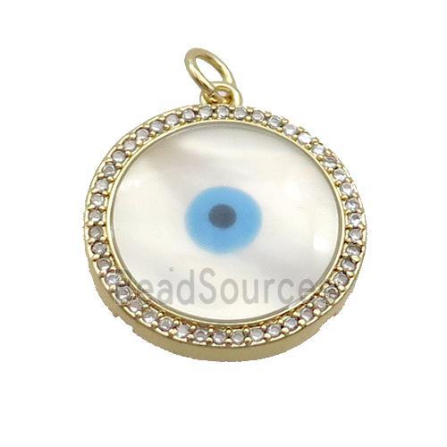 Copper Circle Pendant Pave Shell Evil Eye Gold Plated