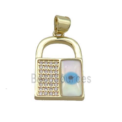 Copper Lock Pendant Pave Zircon Shell Evil Eye Gold Plated