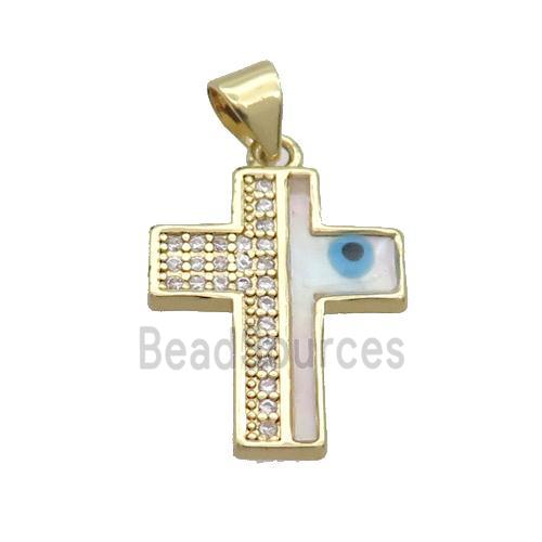 Copper Cross Pendant Pave Zircon Shell Evil Eye Gold Plated