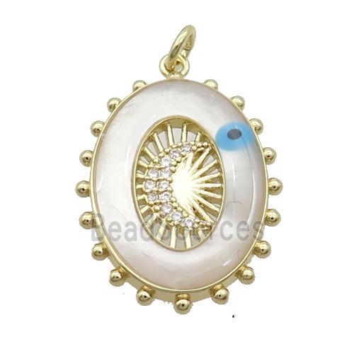 Copper Oval Pendant Pave Zircon Shell Evil Eye Gold Plated