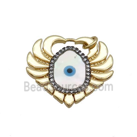 Copper Heart Pendant Pave Zircon Shell Evil Eye Gold Plated