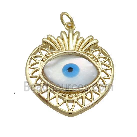 Copper Heart Pendant Pave Shell Evil Eye Gold Plated