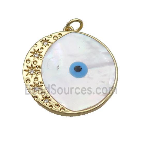 Copper Moonsun Pendant Pave Shell Evil Eye Gold Plated