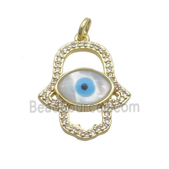 Copper Hamsahand Pendant Pave Zircon Shell Evil Eye Gold Plated