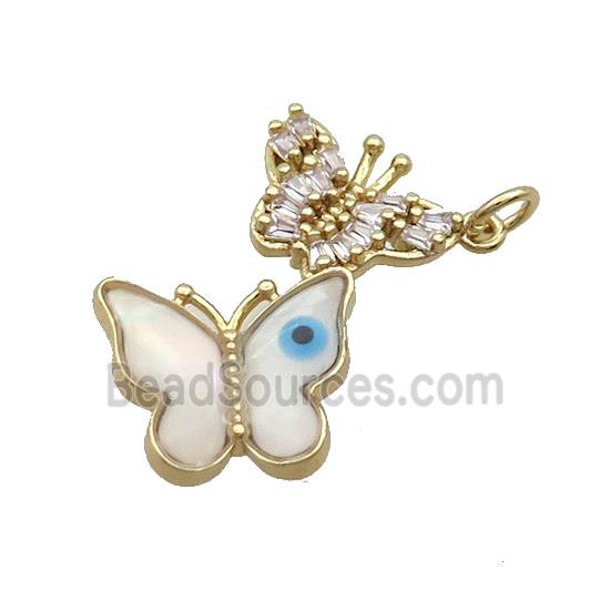 Copper Butterfly Pendant Pave Zircon Shell Evil Eye Gold Plated