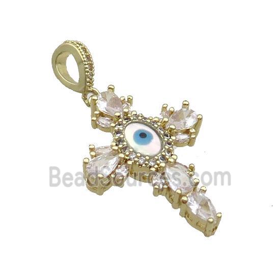 Copper Cross Pendant Pave Zircon Shell Evil Eye Gold Plated