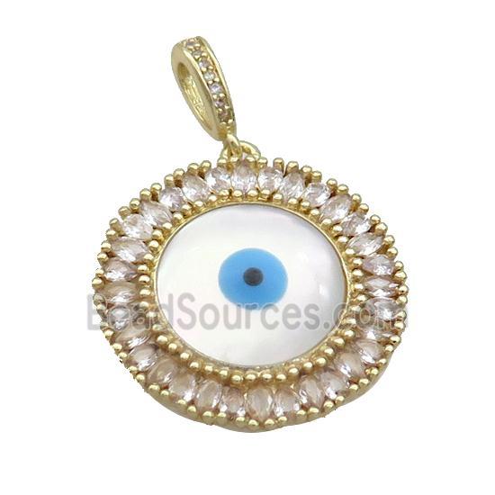 Copper Circle Pendant Pave Zircon Shell Evil Eye Gold Plated