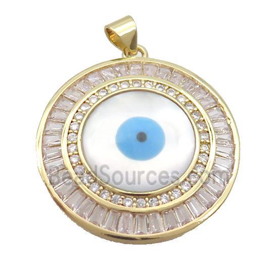 Copper Circle Pendant Pave Zircon Shell Evil Eye Gold Plated