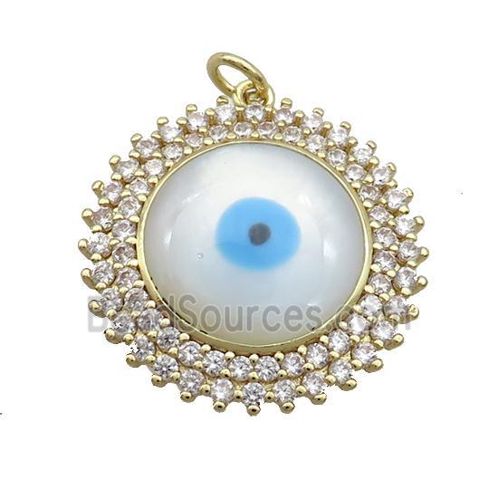 Copper Circle Pendant Pave Zircon Shell Evil Eye Gold Plated