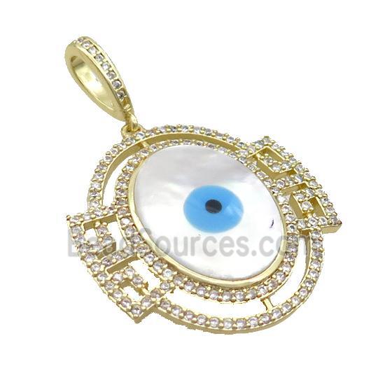 Copper Pendant Pave Zircon Shell Evil Eye Gold Plated