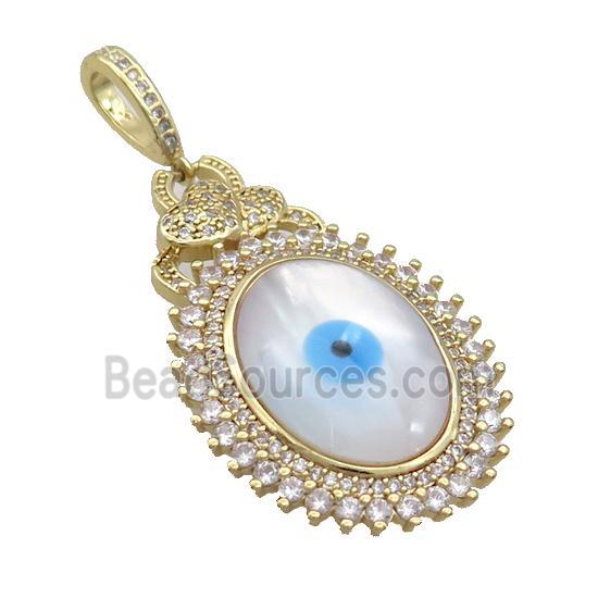 Copper Oval Pendant Pave Zircon Shell Evil Eye Gold Plated