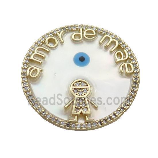 Copper Kids Pendant Pave Zircon Shell Evil Eye Gold Plated