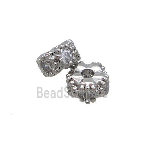 Copper Rondelle Beads Pave Zircon Platinum Plated