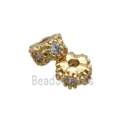 Copper Rondelle Beads Pave Zircon Gold Plated