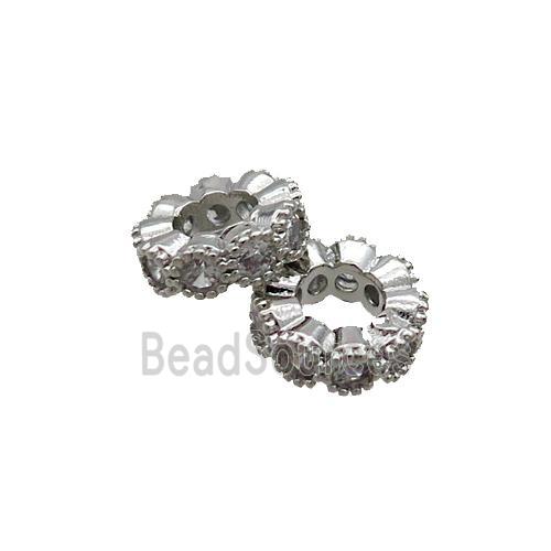 Copper Rondelle Beads Pave Zircon Platinum Plated