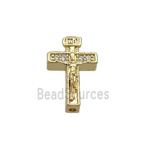 Copper Cross Beads Pave Zircon Jesus Gold Plated