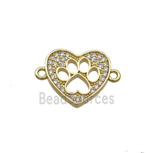 Copper Heart Connector Pave Zircon Paw Gold Plated