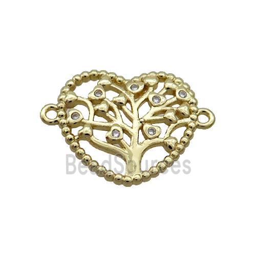 Copper Heart Connector Pave Zircon Tree Of Life Gold Plated