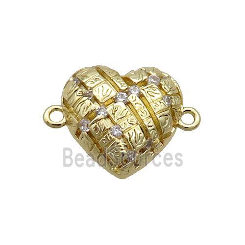 Copper Heart Connector Pave Zircon Gold Plated