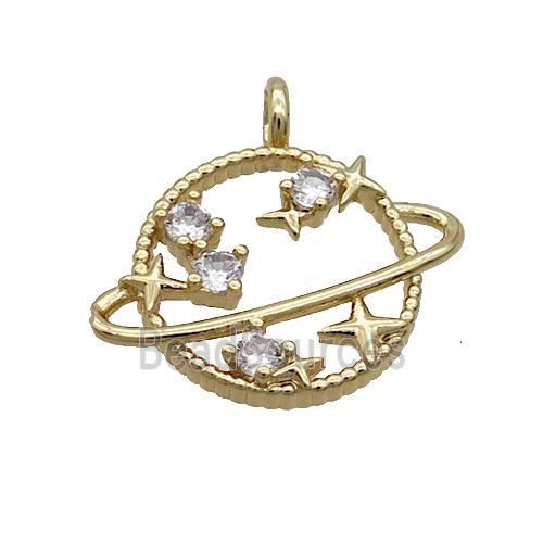 Copper Planet Pendant Pave Zircon Gold Plated