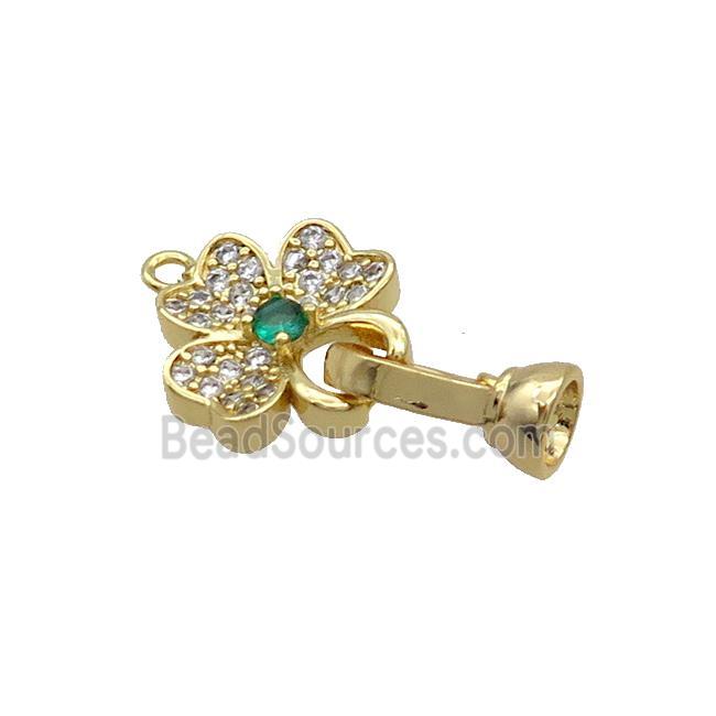 Copper Clasp Pave Zircon Clover Gold Plated