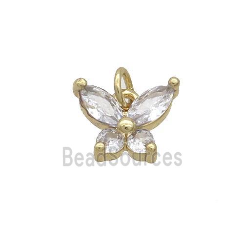 Copper Butterfly Pendant Pave Clear Crystal Glass Gold Plated