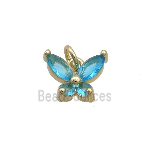 Copper Butterfly Pendant Pave Aqua Crystal Glass Gold Plated