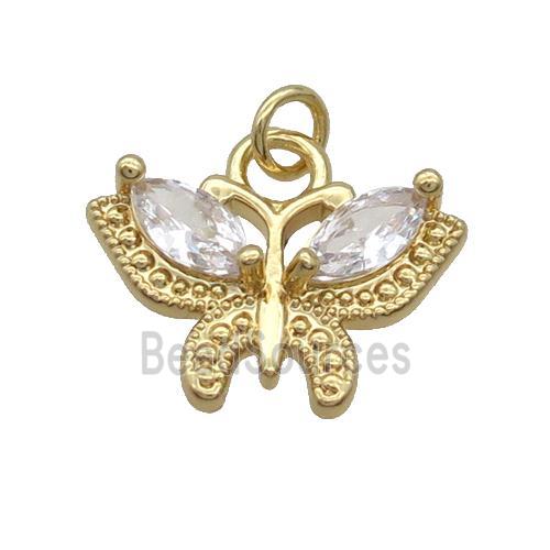 Copper Butterfly Pendant Pave Clear Crystal Glass Gold Plated