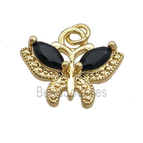 Copper Butterfly Pendant Pave Black Crystal Glass Gold Plated