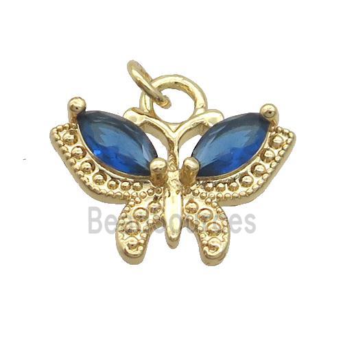 Copper Butterfly Pendant Pave Blue Crystal Glass Gold Plated