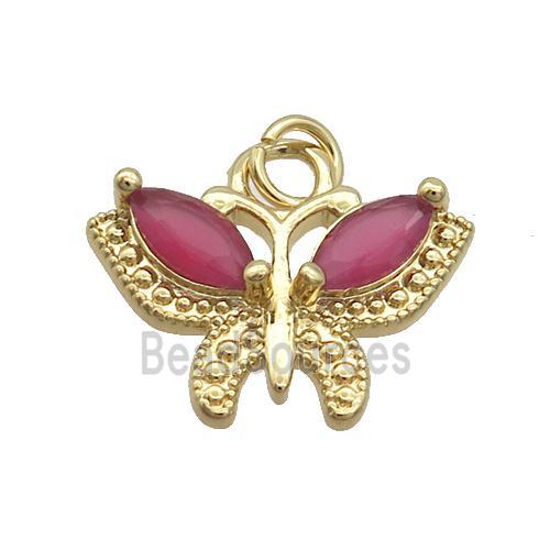 Copper Butterfly Pendant Pave Red Crystal Glass Gold Plated