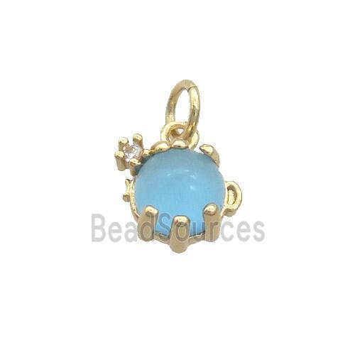 Copper Pendant Pave Blue Crystal Glass Gold Plated