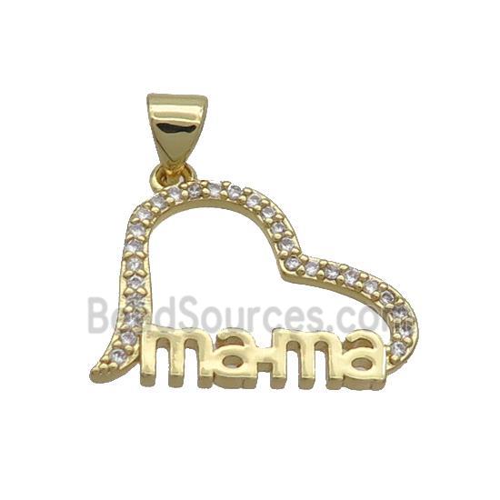 Copper Heart Pendant Pave Zircon Mama Gold Plated