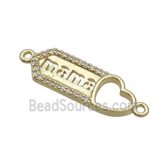 Copper Heart Connector Pave Zircon Mama Gold Plated