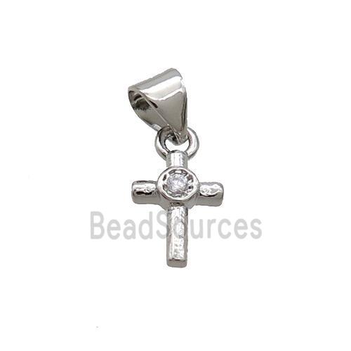 Copper Cross Pendant Pave Zircon Platinum Plated