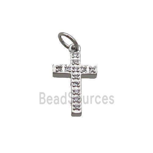 Copper Cross Pendant Pave Zircon Platinum Plated