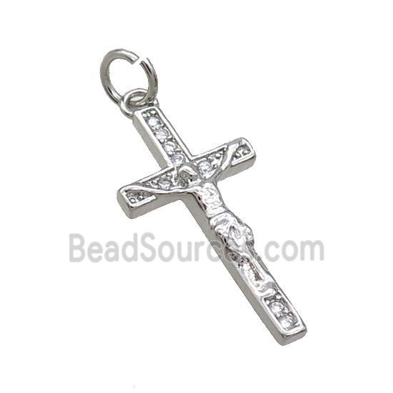 Copper Religious Cross Pave Zircon Jesus Platinum Plated