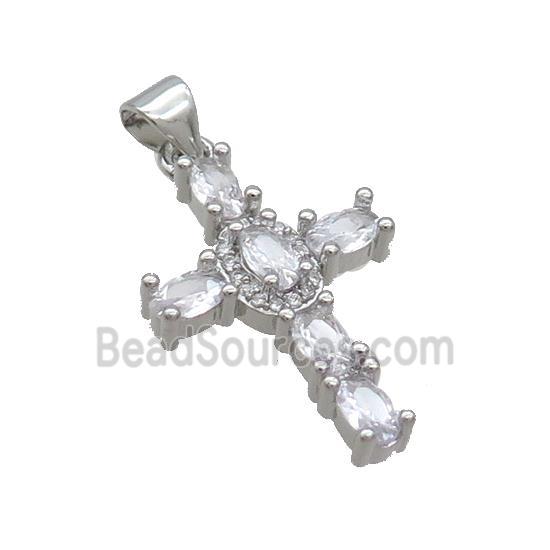 Copper Cross Pendant Pave Zircon Platinum Plated