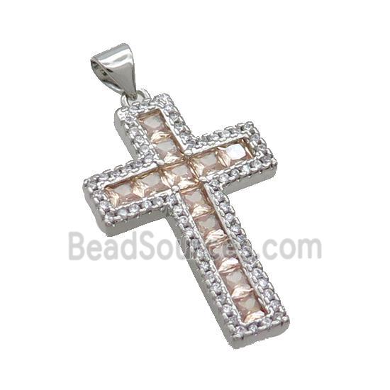 Copper Cross Pendant Pave Zircon Platinum Plated