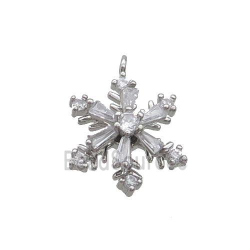 Copper Snowflake Pendant Pave Zircon Christmas Platinum Plated