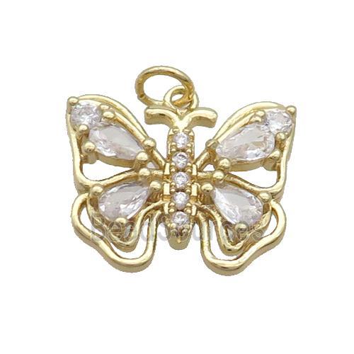 Copper Butterfly Pendant Pave Zircon Gold Plated