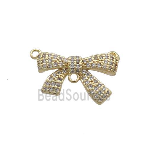 Copper Bowknot Pendant Pave Zircon 2loops Gold Plated