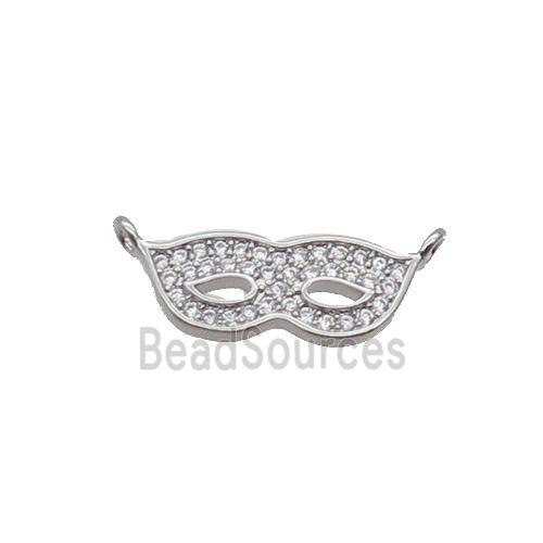 Copper Eyemask Pendant Pave Zircon 2loops Platinum Plated