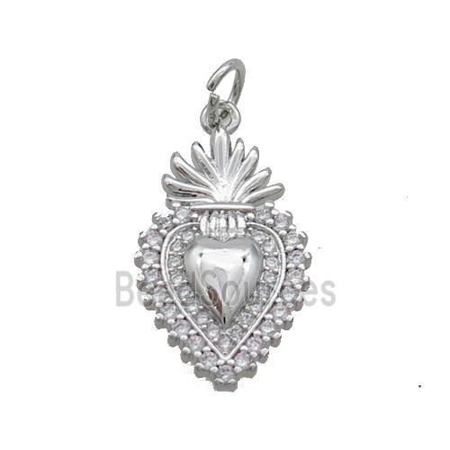 Copper Decor Heart Pendant Pave Zircon Platinum Plated