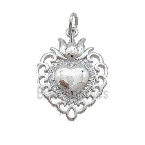 Copper Decor Heart Pendant Pave Zircon Platinum Plated