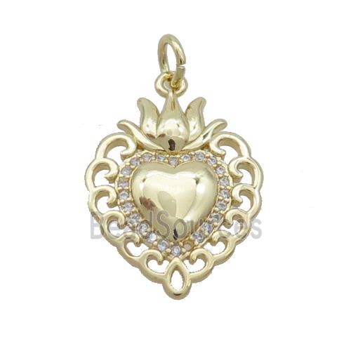 Copper Decor Heart Pendant Pave Zircon Gold Plated